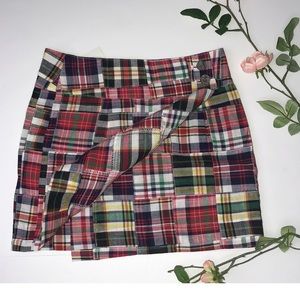 Madras girls wrap around red plaid skirt
